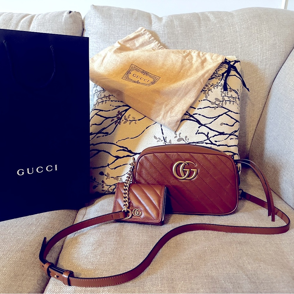 Limited edition gucci marmont crossbody bag in brown